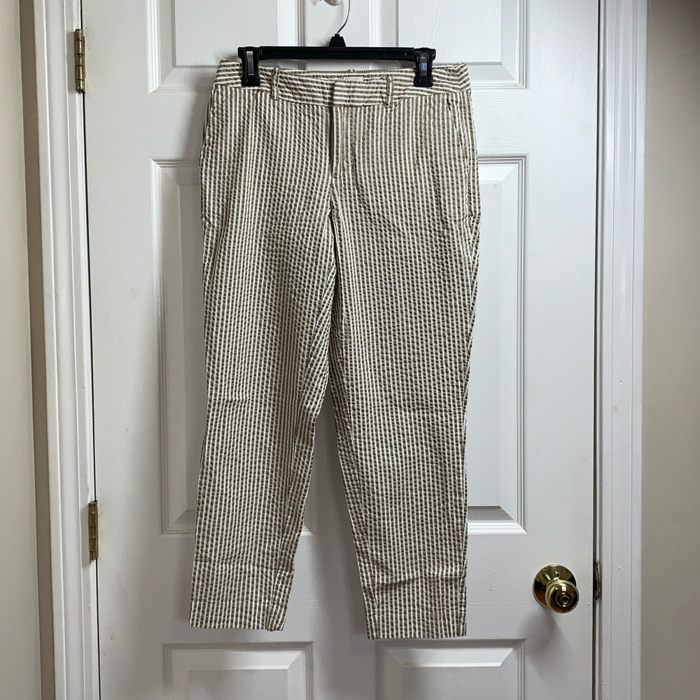 a new day Beige & White Striped seersucker tapered Chinos